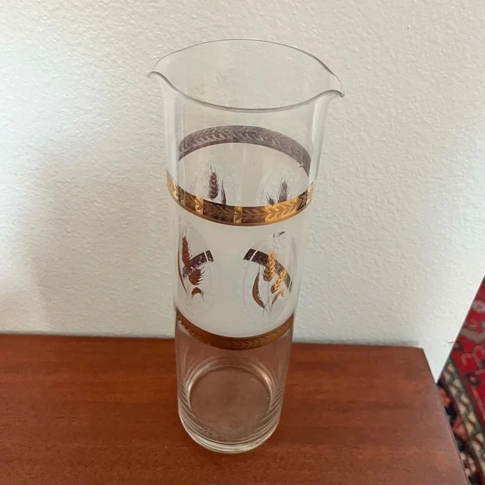 Mid Century Modern Gold Wheat Cylinder Double Spout Cocktail Pitcher